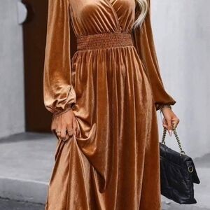 Elegant Brown Velvet Dress